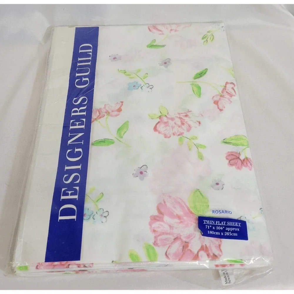 Designers Guild Rosario Cotton Twin Striped Fitted Sheet & Floral Flat Sheet NIP